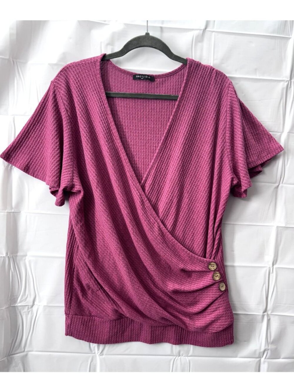 iliad USA 2XL Mauve Waffle Knit Faux Wrap Top Flutter Sleeve Blouse